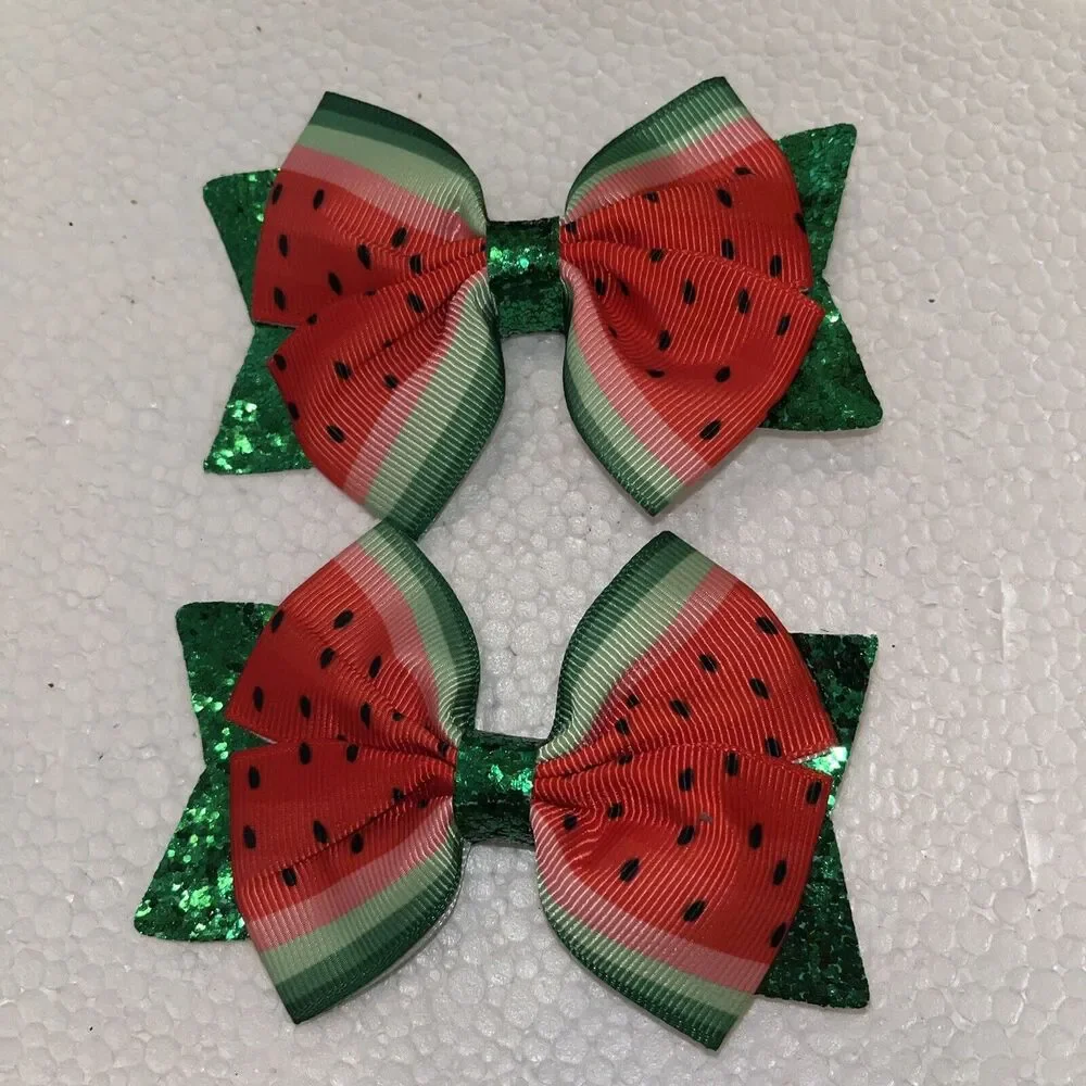 Set Of Two Watermelon Themed Girl Clip Bows